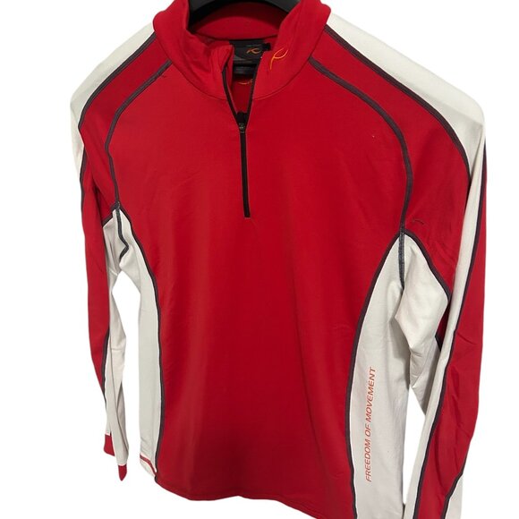 KJUS Systems Pullover Sweater 1/2 Zip Women’s Large Red Mock Neck Polyester - Picture 2 of 7